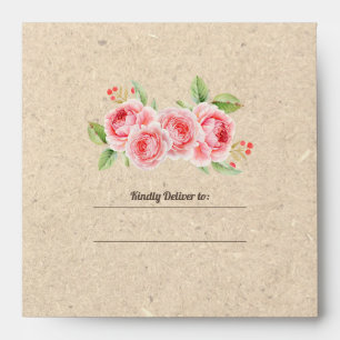 Roses aquarelle   Enveloppes de Mariage papier Kra