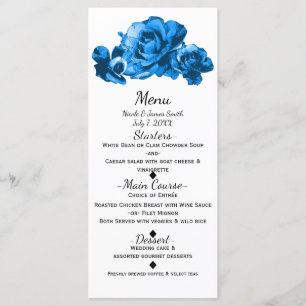 Roses Aquarelles Bleues Menu Élégant de Mariage