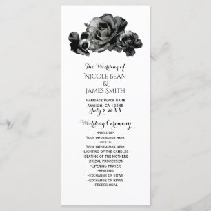 Roses Aquarelles Noires Programme De Mariage Éléga