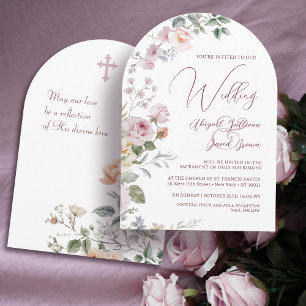 Roses Arch Catholic Wedding Invitation