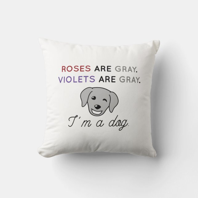 Roses Are Grey Throw Pillow (Front)