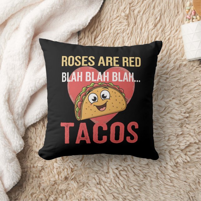 Roses Are Red Blah Tacos Valentines Day Food Lover Throw Pillow (Blanket)