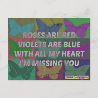 Roses are Red Missing You Poem with Butterflies Postcard