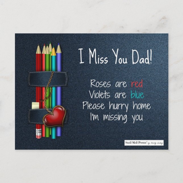 Roses are Red Poems: I Miss You Dad Postcard (Front)