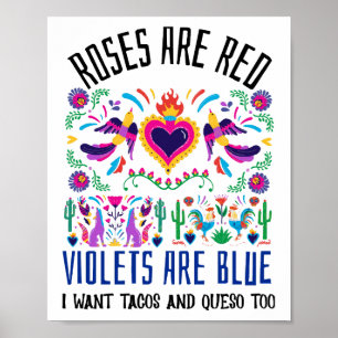 Roses Are Red with a cute patterned mexican art dr Poster