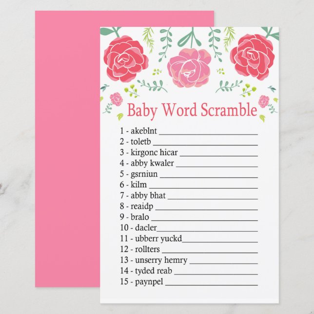 Roses Baby word scramble game (Front/Back)