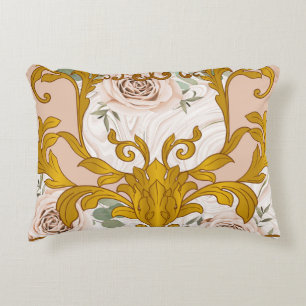 Roses Baroque Golden Floral Print Accent Pillow