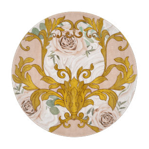 Roses Baroque Golden Floral Print Cutting Board