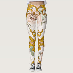 Roses Baroque Golden Floral Print Leggings