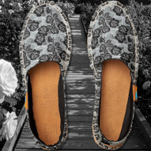 Roses - Black and White on Grey Espadrilles