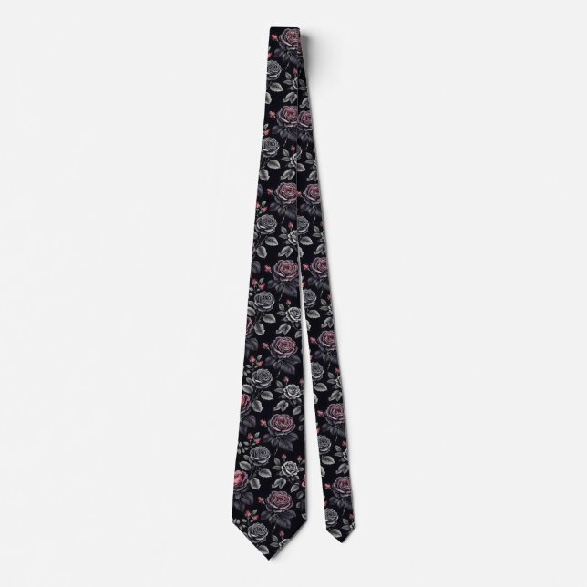 Roses Black Pink  Tie (Front)