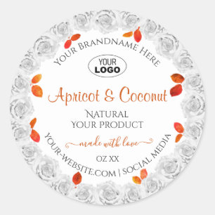 Roses blanches avec logo Étiquette de produits Feu