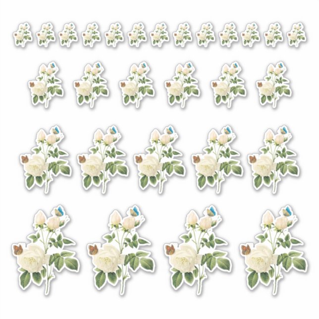 Roses blanches avec Stickers Papillons (Devant)