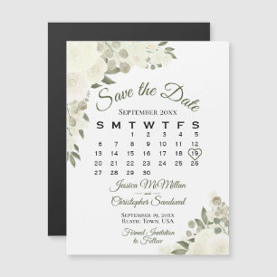 Roses blanches d'ivoire Enregistrer la date Magnet