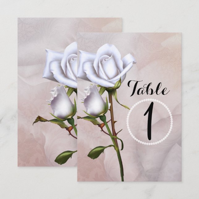 Roses blanches douces romantiques Numéro de table  (Devant / Derrière)