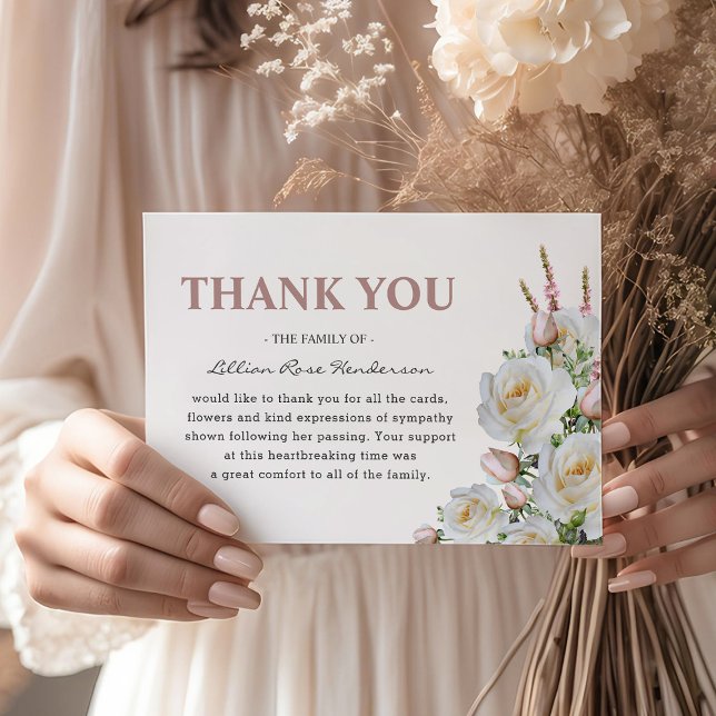 Roses blanches et roses élégantes | Merci funérair (Créateur téléchargé)