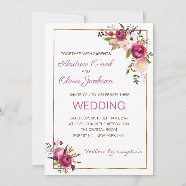 Roses blanches faire-part de mariage (Devant)