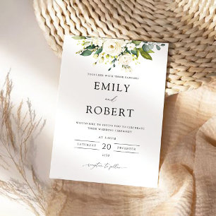Roses blanches Faire-part de mariage florale