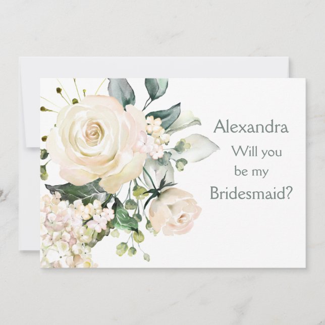 Roses blanches, hydrangea Bridesmaid Carte de prop (Devant)