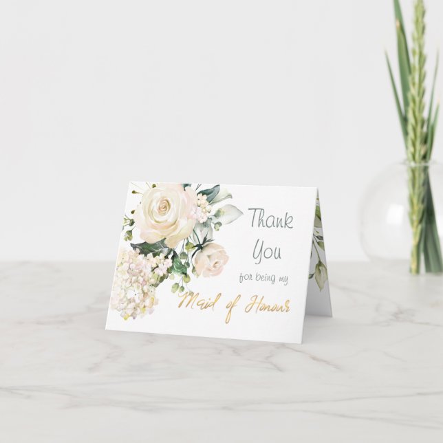 Roses blanches Maid of Honor Carte de remerciement (Devant)