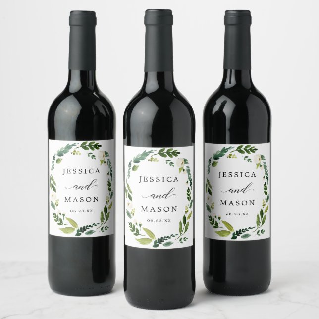 Roses blanches Mariage bouteille de vin Étiquettes (Bouteilles)