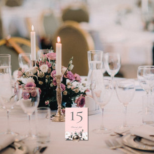 Roses blanches Numéro de table Mariage rose