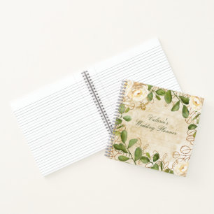 Roses blanches vintages avec Carnet spiral de feui