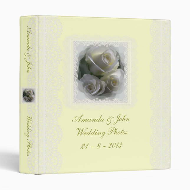 Roses blancs mous épousant le classeur d'album (Devant/Côté)