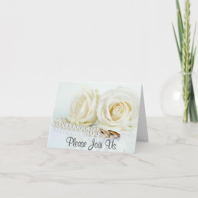 Roses blancs, perles et alliances - invitation (Devant)