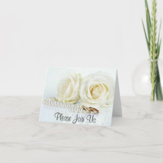 Roses blancs, perles et alliances - invitation