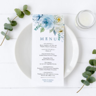 Roses bleu et blanc Dusty Menu Mariage Floral