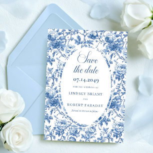 Roses Bleues Classiques Toile Faire-Part de Mariag