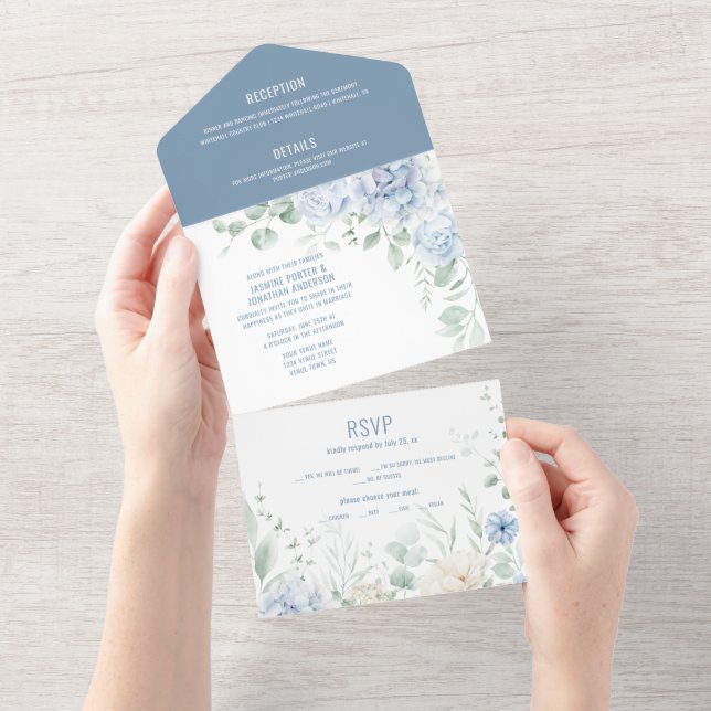 Roses Bleues et Blancs, Faire-part de mariage de p (Déchirure)