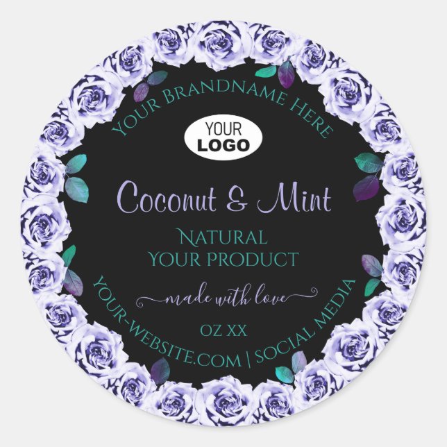 Roses bleus sur Black Product Packaging Étiquettes (Devant)