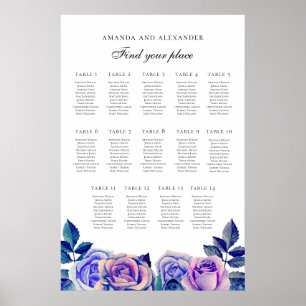 Roses bleus violets. Tableau des sièges mariages 1