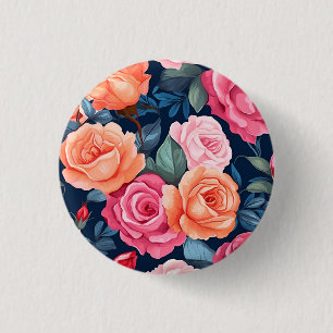 Roses Blooming Flowers Pattern-80037  1 Inch Round Button