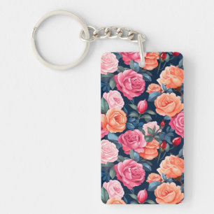Roses Blooming Flowers Pattern-80037 Keychain