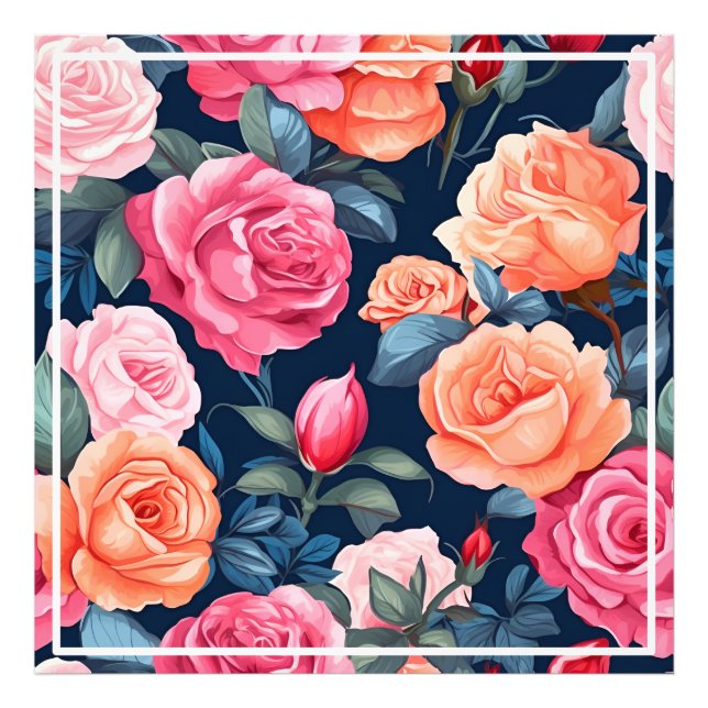 Roses Blooming Flowers Pattern-80037  Photo Print (Front)
