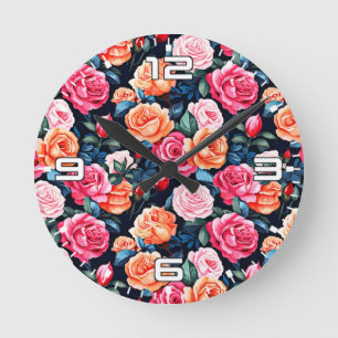 Roses Blooming Flowers Pattern-80037 Round Clock