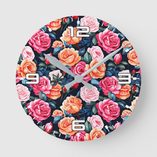 Roses Blooming Flowers Pattern-80037 Round Clock (Front)