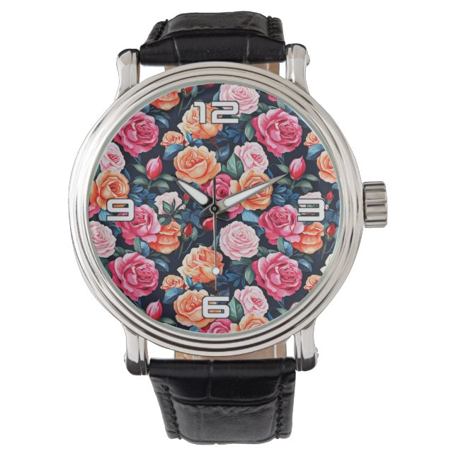Roses Blooming Flowers Pattern-80037 Watch (Front)
