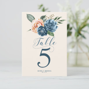 Roses Blue/Peach Wedding Table Numbers ID584