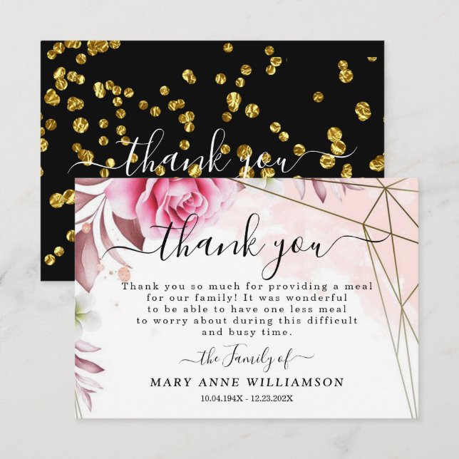 Roses Blush Funeral Food Thank You Card (Front/Back)