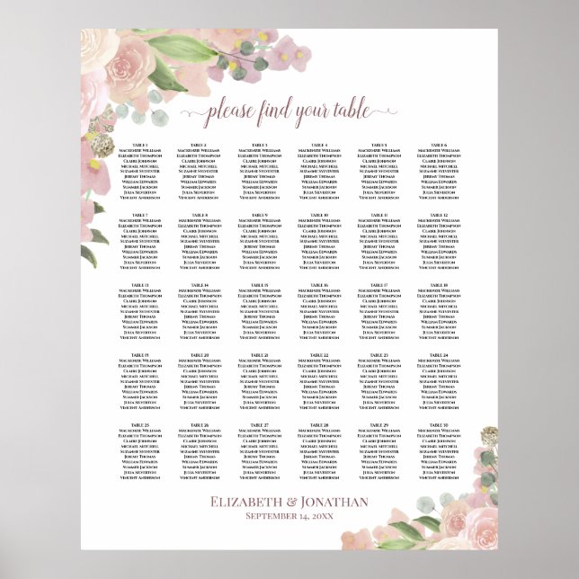 Roses Boho rose 30 Tableau Mariage de table (Devant)