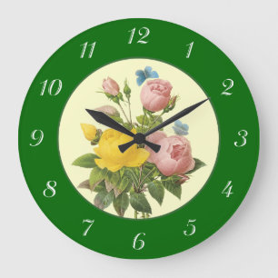 Roses botaniques rose jaune avec nombre Horloge