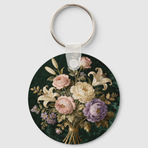 Roses Bouquet Antique Style Tapestry Keychain