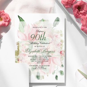 Roses Bouquet Elegant 90th Floral Chic Birthday Invitation