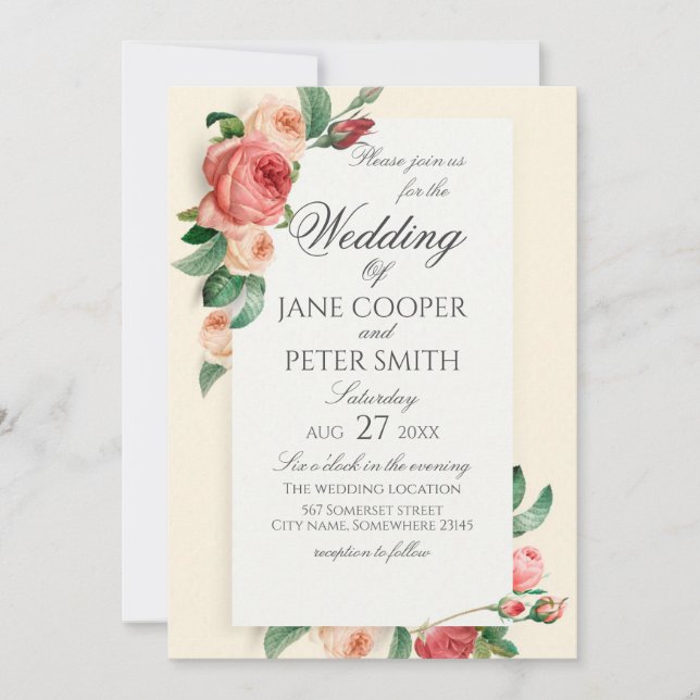 Roses bouquet floral Wedding Invitation (Front)