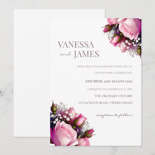 Roses Bouquet Wedding Invitation  (Front/Back)