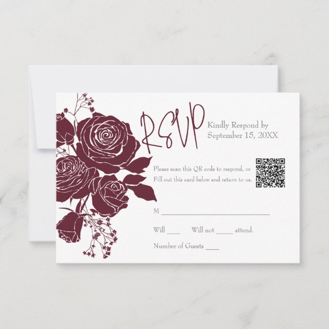 Roses Bourgogne avec carte de réponse de code QR (Devant)